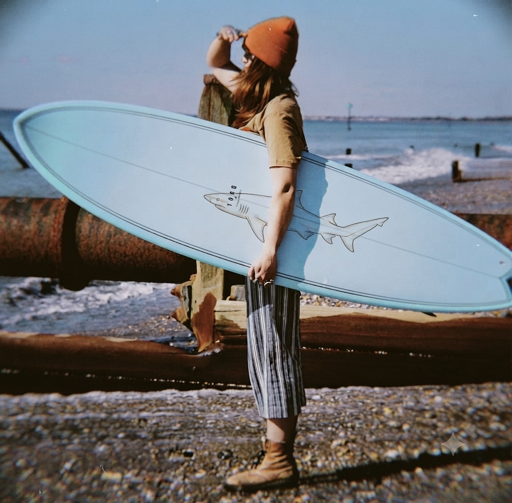 Carrie creating Surf Tatts artwork